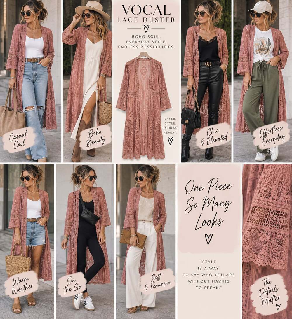 501 Vocal Women's Pink Lace Long Sleeve Open Front Duster Cardigan Medium IM1136